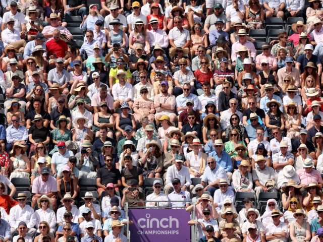 LONDON, ENGLAND - JUNE 17: Spectators look on in the sunshine during the Men's Single