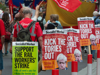 LONDON, ENGLAND - JUNE 18: Trade unionists join the National TUC Cost of Living demonstration ''We Demand Better'', on June 18, 2022 in London, England. Unions are calling for wage rises for workers to help them cope with the cost of living crisis. (Photo by Guy Smallman/Getty Images)
