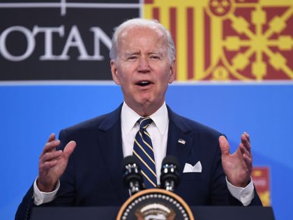 MADRID, SPAIN - JUNE 30: US President Joe Biden holds his press conference at the NATO Summit on June 30, 2022 in Madrid, Spain. During the summit in Madrid, on June 30 NATO leaders will make the historic decision whether to increase the number of high-readiness troops above 300,000 to …