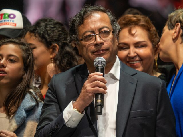 Gustavo Petro, Colombia's president-elect, speaks during an election night rally following the runoff presidential election in Bogota, Colombia, on Sunday, June 19, 2022. Colombia is bracing for the prospect of a radical change in economic and political direction after electing a former guerrilla to the presidency on a platform of …