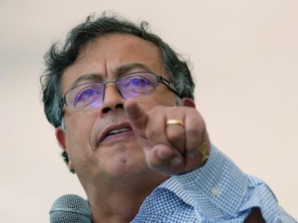 Presidential candidate Gustavo Petro of the Historical Pact coalition speaks to his supporters during a campaign rally in Fusagasuga, Colombia, Wednesday, May 11, 2022. (AP Photo/Fernando Vergara)