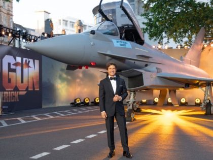 Tom Cruise attends the Royal Performance of "Top Gun: Maverick" at Leicester Square on May 19, 2022 in London, England. (Photo by Joseph Okpako/WireImage)