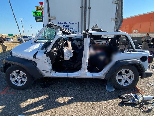 Four migrants died when a suspected human smuggler crashed into a tractor-trailer near Encinal, Texas, on June 30. (Texas Department of Public Safety)