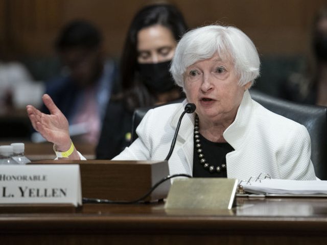 Janet Yellen, US Treasury secretary, speaks during a Senate Finance Committee hearing in W