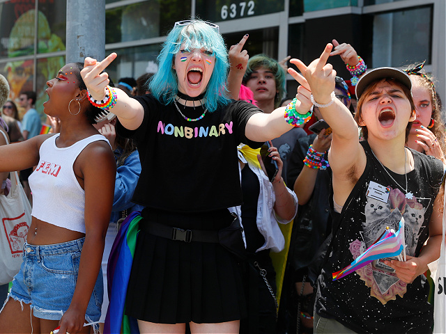 Los Angeles, CA, Sunday, June 12, 2022 - Thousands gather along Hollywood Blvd at the 2022 LA Pride Parade. (Robert Gauthier/Los Angeles Times via Getty Images)