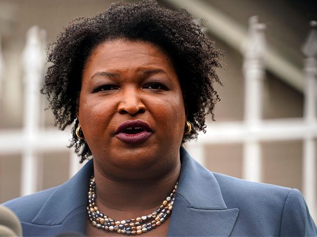 Georgia Democratic gubernatorial candidate Stacey Abrams talks to the media during Georgia's primary election on Tuesday, May 24, 2022, in Atlanta. Abrams has endorsed three Democrats in June 21, 2022 statewide runoffs -- Charlie Bailey for lieutenant governor, Bee Nguyen for secretary of state, and William Boddie for labor commissioner. …