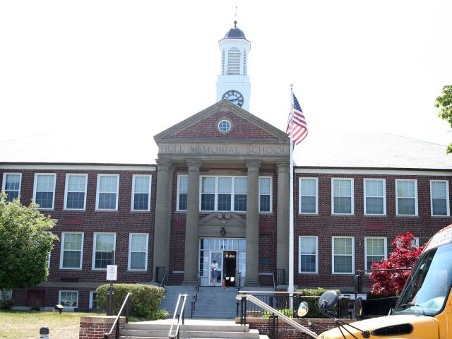 Hull, MA - May 20: An exterior of Memorial Middle School in Hull on May 20, 2021. Hull Public Schools are facing decreasing enrollment. (Photo by Jonathan Wiggs/The Boston Globe via Getty Images)