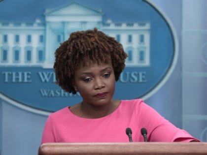 WASHINGTON, DC - MAY 26: White House Press Secretary Karine Jean-Pierre speaks at a daily press briefing at the White House on May 26, 2022 in Washington, DC. Jean-Pierre took questions on a range of topics including President Joe Biden's reaction to developing information from the recent mass shooting at …