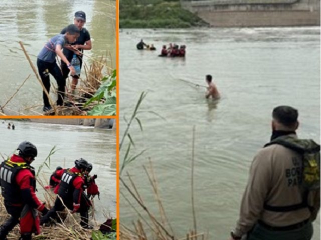 McAllen Station Border Patrol agents rescue a group of migrants near the Anzalduas Dam. (U