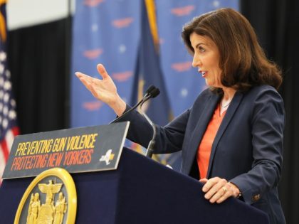 NEW YORK, NEW YORK - JUNE 06: Gov. Kathy Hochul speaks during a bill signing ceremony at the Northeast Bronx YMCA on June 6, 2022, in New York City. Gov. Hochul signed a series of gun reform bills, that will strengthen already strict gun laws in the state. Passed by …