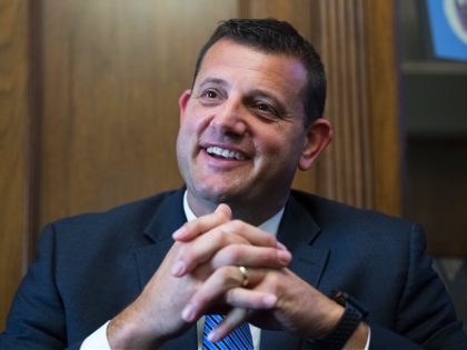 UNITED STATES - OCTOBER 20: Rep. David Valadao, R-Calif., is interviewed by CQ-Roll Call, Inc via Getty Images in his Longworth Building office on Wednesday, October 20, 2021. (Photo By Tom Williams/CQ-Roll Call, Inc via Getty Images)