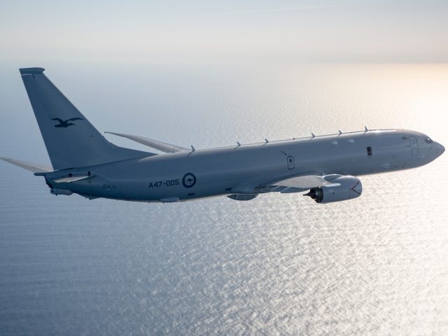 A Royal Australian Air Force No 11 Squadron P-8A Poseidon conducts a training sortie over the Southern Ocean.
