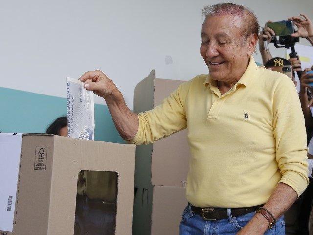 Rodolfo Hernández, presidential candidate with the Anti-corruption Governors League, casts his ballot during presidential elections in Bucaramanga, Colombia, Sunday, May 29, 2022.