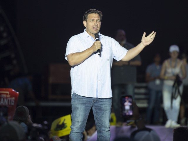 Governor of Florida Ron DeSantis speaks to the crowd during the Pepsi Gulf Coast Jam on June 05, 2022, in Panama City Beach, Florida. (Michael Chang/Getty Images)