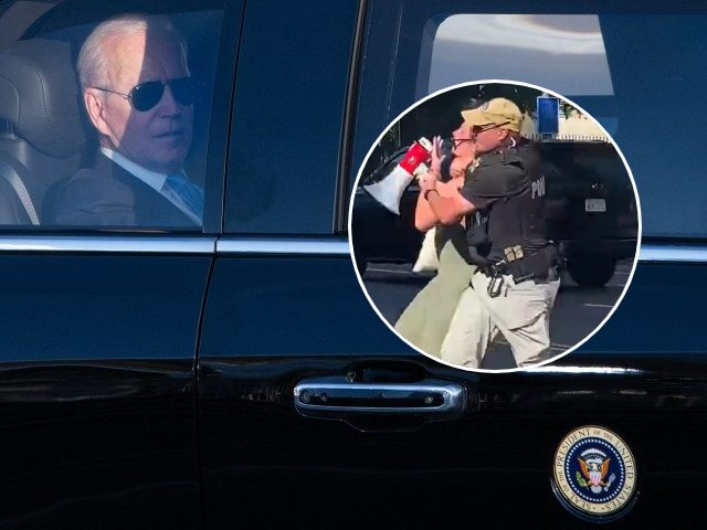 US President Joe Biden sits in a limousine to join the airport after the US-Russia summit