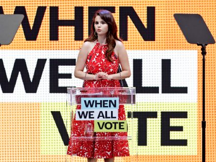LOS ANGELES, CALIFORNIA - JUNE 13: When We All Vote Co-Chair Selena Gomez gives the Introd