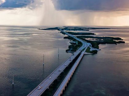 Cars make their way down the Overseas Highways Seven Mile Bridge near Little Duck Key and