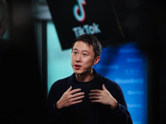 Shouzi Chew, chief executive officer of TikTok Inc., during an interview for an episode of "The David Rubenstein Show: Peer-to-Peer Conversations" at the TikTok office in New York, U.S., on Thursday, Feb. 17, 2022. ByteDance Ltd.'s TikTok has emerged as the top challenger to the social media dominance of Meta Platforms Inc., the …
