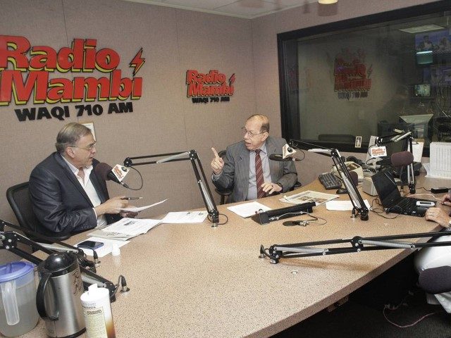 In 2012, radio personalities (left to right) Oscar Haz, Armando Perez Roura, and Ninoska P