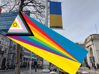New Pride flag unveiled by Dublin LGBTQ+ Pride on top of an image of College Green, Dublin
