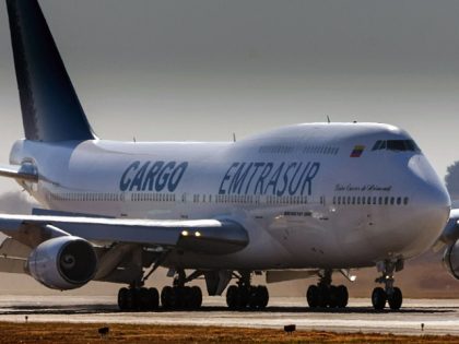 View of the Boeing 747-300 registrered number YV3531 of Venezuelan Emtrasur cargo airline at the international airport in Cordoba, Argentina, on June 6, 2022, before taking off for Buenos Aires. - A plane transporting automotive components, 14 Venezuelan crew members and five Iranians, is being held at the Ezeiza airport …