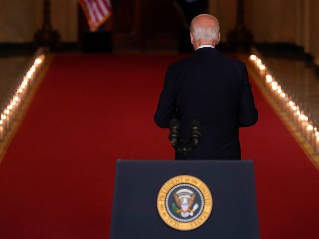 President Joe Biden walks from the podium after speaking about the latest round of mass sh