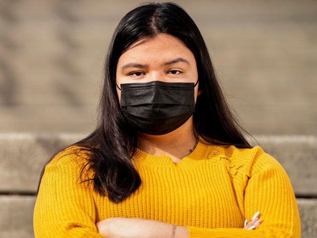 OAKLAND, CALIFORNIA - JANUARY 13, 2022: One of the originators of the Sick Out action and a sophomore at Metwest High School Ayleen Serrano, 15, is a student leader during Thursdays student led Oakland Unified School District Sick Out, in which Oakland students are demanding OUSD to go back to …
