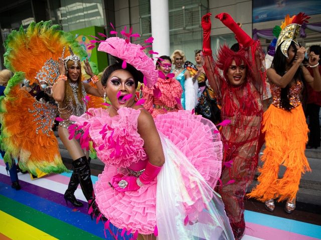 BANGKOK, THAILAND - JUNE 01: Thai drag queens from Stranger Bar dance during the 'Rai