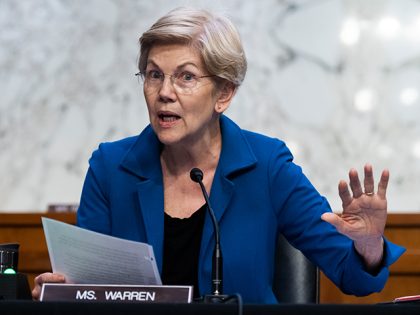 Sen. Elizabeth Warren, D-Mass., questions Federal Reserve Chairman Jerome Powell during the Senate Banking, Housing, and Urban Affairs Committee hearing titled The Semiannual Monetary Policy Report to Congress, in Hart Building on Wednesday, June 22, 2022. (Tom Williams/CQ-Roll Call, Inc via Getty Images)