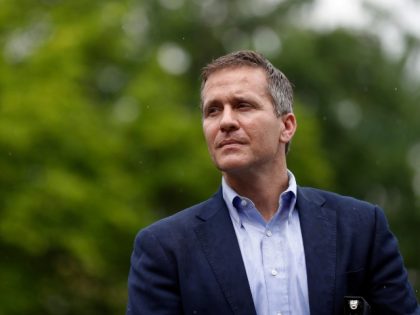 FILE- Then Missouri Gov. Eric Greitens waits to deliver remarks to a small group of suppor