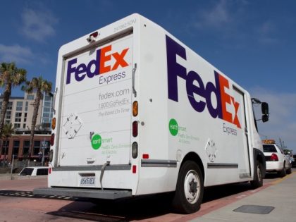 (GERMANY OUT) FedEx-Express delivery van operated with electricity, at the San Diego Convention Center. (Photo by Dünzl\ullstein bild via Getty Images)