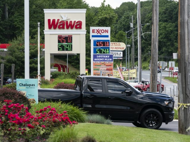 Fuel prices displayed at Wawa and Exxon gas stations displaying the price of fuel in Annapolis, Maryland, US, on Saturday, May 28, 2022. This year gas prices have jumped 40% since January, to a record of $4.59 a gallon one week before Memorial Day, the traditional start of the peak …