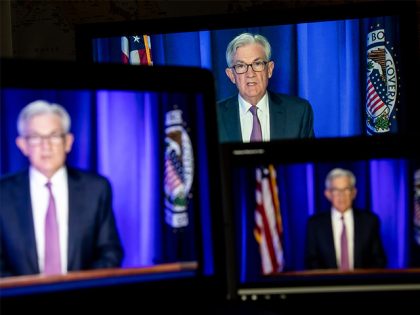 Federal Reserve Chairman Jerome Powell speaks during a live-streamed news conference following a Federal Open Market Committee (FOMC) meeting in New York on March 16, 2022. (Michael Nagle/Bloomberg via Getty Images)