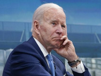 President Joe Biden listens as he meets virtually with infant formula manufacturers from the South Court Auditorium on the White House complex in Washington, Wednesday, June 1, 2022. (AP Photo/Susan Walsh)