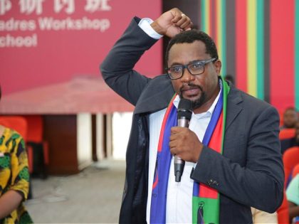 Natangue Ithete, assistant chief whip of the SWAPO Party, speaks during a seminar in Mwalimu Julius Nyerere Leadership School in Coast region, Tanzania on June 14, 2022. TO GO WITH "Xiplomacy: Xi's reply inspires African youths to promote China-Africa cooperation" (Photo by Xinhua via Getty Images)