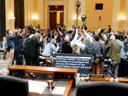 WASHINGTON, DC - JUNE 23: Members of the media make photographs of the witnesses before the fifth hearing held by the Select Committee to Investigate the January 6th Attack on the U.S. Capitol on June 23, 2022 in the Cannon House Office Building in Washington, DC. The bipartisan committee, which …
