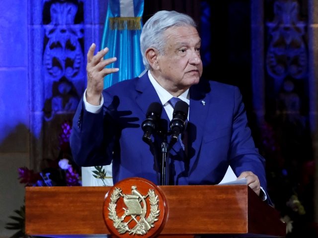 GUATEMALA CITY, GUATEMALA - MAY 05: President of Mexico Andres Manuel Lopez Obrador delivers a speech during a Latin-American tour for migration development talks on May 05, 2022 in Guatemala City, Guatemala. (Photo by Josue Decavele/Getty Images)