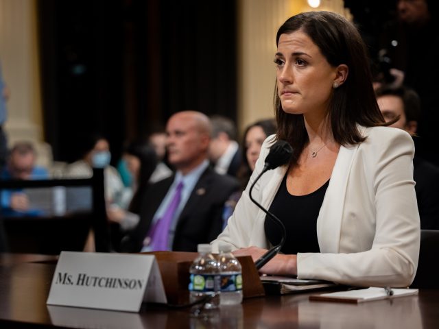WASHINGTON, UNITED STATES - JUNE 28: Cassidy Hutchinson, a former aide to former White House Chief of Staff Mark Meadows, testifies during the sixth public hearing by the House Select Committee to Investigate the January 6th Attack on the US Capitol, in Washington, DC, USA, 28 June 2022. Unlike several …