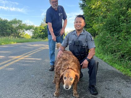 State Trooper Jimmy Rasaphone crawled approximately 15 feet into the pipe to save the dog named Lilah, even though it meant getting fairly dirty, the Associated Press (AP) reported Wednesday.