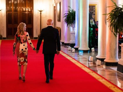 WASHINGTON, DC June 25, 2021: US President Joe Biden and First Lady Dr. Jill Biden exit the room after an event to commemorate Pride month in the East Room of the White House on June 25, 2021. (Photo by Demetrius Freeman/The Washington Post via Getty Images)