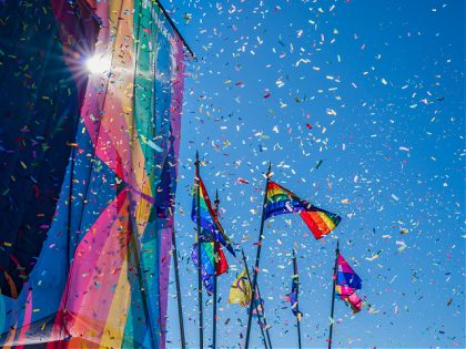 Gay Pride Parade, Rainbow flags and Confetti, Reykjavik, Iceland