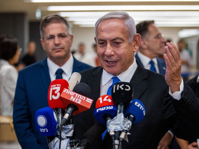srael's former premier Benjamin Netanyahu speaks to the press at the Knesset (parliament)