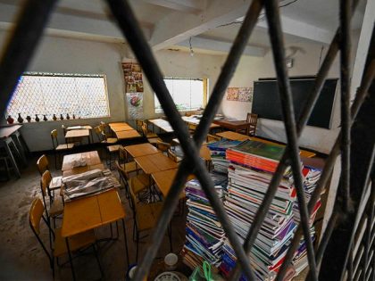 A closed classroom is seen at a government school in Colombo on June 20, 2022, after Sri Lanka closed schools and halted all non-essential government services during a two-week shutdown to conserve fast-depleting fuel reserves as the International Monetary Fund opened talks with Colombo on a possible bailout. (Photo by …