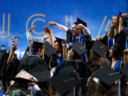Westwood, CA - June 10:UCLA graduates from the College of Letters and Science celebrate their commencement ceremony in Pauley Pavilion at the Westwood campus on Friday, June 10, 2022. (Photo by Sarah Reingewirtz/MediaNews Group/Los Angeles Daily News via Getty Images)