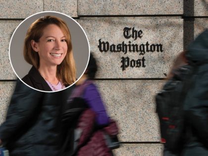 FILE - In this Thursday, Feb. 21, 2019, file photo, people walk by the One Franklin Square Building, home of The Washington Post newspaper, in downtown Washington. Washington Post political reporter Felicia Sonmez, who had been placed on administrative leave after she tweeted a link to a story about a …