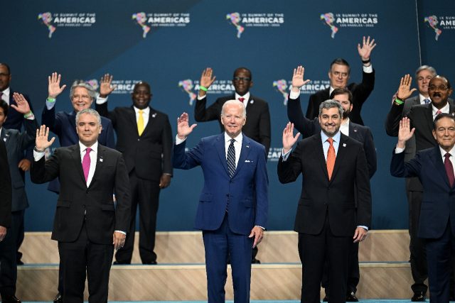 Heads of state led by US President Joe Biden pose for a photo at the Summit of the America