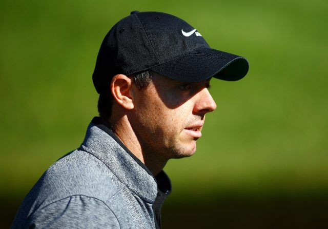 Four-time major winner Rory McIlroy of Northern Ireland watched during a practice round We