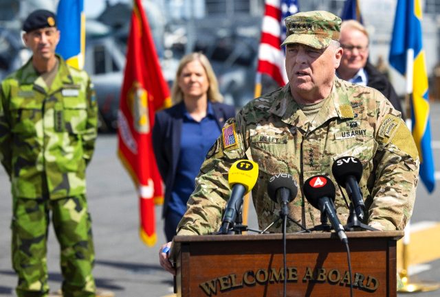 Top US general Mark Milley, speaking aboard the American amphibious warship USS Kearsarge