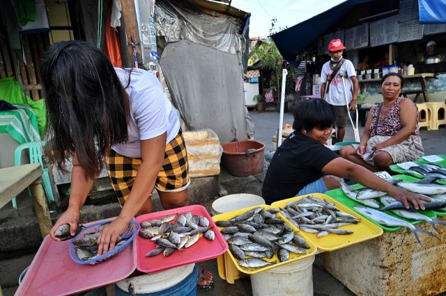 A woman sells fish in Manila in May 2022 amid tensions with China which has declared a fis