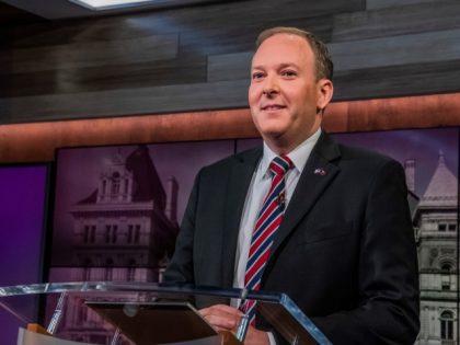 Lee Zeldin appears during New York's Republican gubernatorial debate at the studios of Spectrum News NY1 on Monday, June 20, 2022, in New York. (Brittainy Newman/Newsday via AP, Pool)
